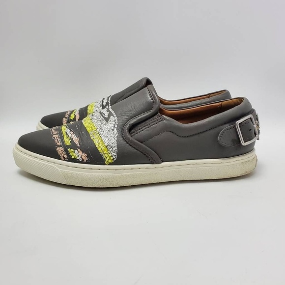 Coach Slip On Shoe C103 Sequin Studded Buckle Gray Sneakers Pointy Toe Sz 6.5 B - Picture 2 of 12